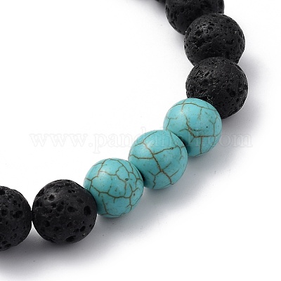 Synthetic Turquoise(Dyed)(Dyed) & Natural Lava Rock Beaded Stretch Bracelets&nbsp;BJEW-JB05415-03-1