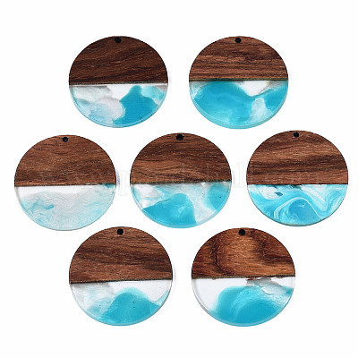 Transparent Resin & Walnut Wood Pendants&nbsp;X-RESI-T035-35B-1