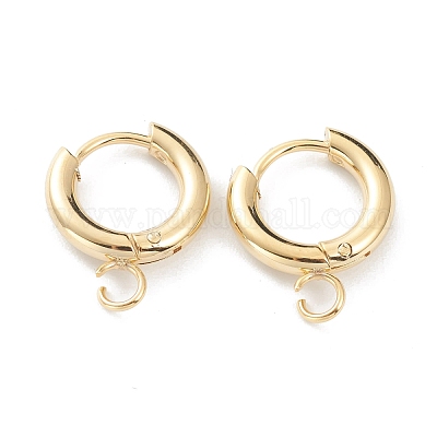 201 Stainless Steel Huggie Hoop Earring Findings with Horizontal Loop and 316 Surgical Stainless Steel Pin Real 24K Gold Plated 16x13.5x2.5mm