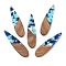 Resin and Walnut Pendants, Teardrop Charm, Cyan, 52.5x13.5x2.5mm, Hole: 1.6mm