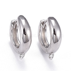 Brass Hoop Earrings, Cadmium Free & Lead Free, Huggie Hoop Earring Finding, Long-Lasting Plated, with Horizontal Loop, Cadmium Free & Lead Free, Ring, Real Platinum Plated, 16x15x2~4mm, Hole: 1.2mm, Pin: 1mm