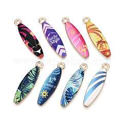 Alloy Enamel Pendants, Rack Plating, Surfboard Charm, Light Gold, Mixed Color, 35x9.1x2.2mm, Hole: 2mm