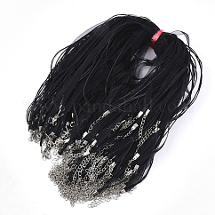 Waxed Cord and Organza Ribbon Necklace Making, with Iron Lobster Claw Clasps, Platinum, Black, 17.6 inch~17.8 inch(45~45.5cm), 7mm