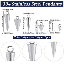 60Pcs 6 Styles 304 Stainless Steel Pendants&nbsp;STAS-SC0020-78