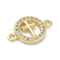 Brass Micro Pave Clear Cubic Zirconia Religion Ring with Cross Links Connector Charms&nbsp;KK-A282-08A-G