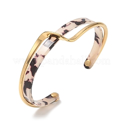 Cellulose Acetate(Resin) & 304 Stainless Steel Double Layer Wavy Open Cuff Bangles for Women&nbsp;SA-CBA7107-03G