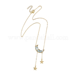 Natural Aquamarine Chip Beads Moon Pendant Brass Cable Chain Necklaces for Women&nbsp;NJEW-TA00257-04