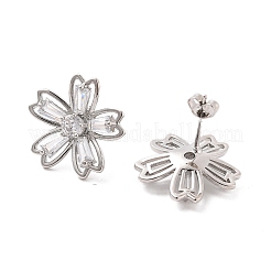 Rack Plating Flower Brass Micro Pave Clear Cubic Zirconia Stud Earrings&nbsp;EJEW-M029-01B-P