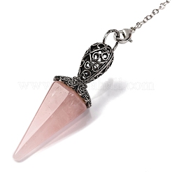 Natural Rose Quartz Pointed Hexagonal Cone Dowsing Pendulums&nbsp;G-Q184-03G-AS