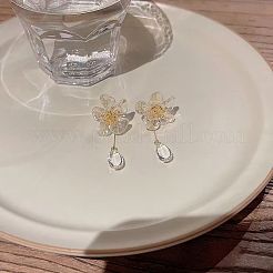 Brass Glass Flower Stud Earrings for Women&nbsp;WGDC4BF-01