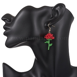Flower Handmade Glass Seed Beads Dangle Earrings&nbsp;EJEW-MZ00684-01