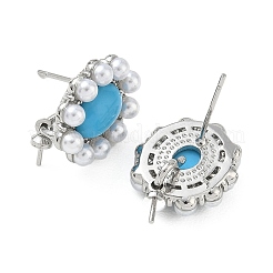 Brass and ABS Plastic Imitation Pearl Stud Earring Findings&nbsp;KK-C172-14B-P
