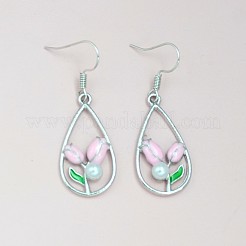 Alloy Enamel Teardrop & Tulip Dangle Earrings&nbsp;WG1F9CE-01