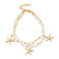 304 Stainless Steel Starfish Charm Bracelets for Women&nbsp;BJEW-F520-06G