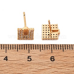 Square Brass Micro Pave Clear Cubic Zirconia Stud Earrings for Women&nbsp;EJEW-G428-12G-02