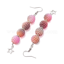 4 Pairs 4 Colors Waxberry Round Acrylic Beaded Dangle Earring Sets&nbsp;EJEW-JE05889
