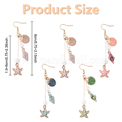 304 Stainless Steel Starfish with Shell Shape Dangle Earrings&nbsp;EJEW-YW00012-01
