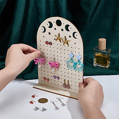 Hollow Moon Plywood Earring Organizer Display Stands&nbsp;EDIS-WH0050-02B