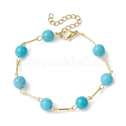 Natural & Synthetic Mixed Round Beaded Link Chain Bracelet&nbsp;BJEW-JB09970