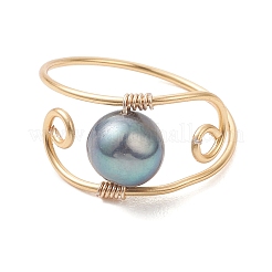 Copper Wired Natural Pearl Finger Rings&nbsp;RJEW-JR00979