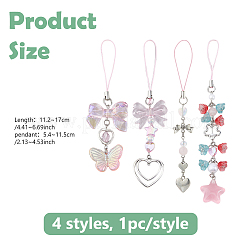4Pcs Alloy & Acrylic Mobile Straps&nbsp;HJEW-DC00081