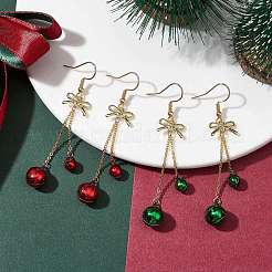 2Pairs 2 Colors Christmas Theme Brass Bell & Bowknot Dangle Earrings&nbsp;EJEW-JE05824
