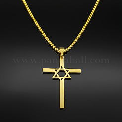 304 Stainless Steel Cross with Star of David Pendant Necklaces&nbsp;FS-WG66E8B-02