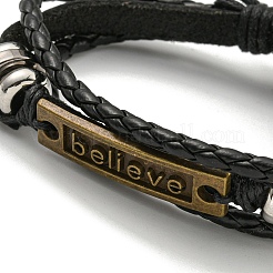 Braided PU Leather & Waxed Cords Triple Layer Multi-strand Bracelets&nbsp;BJEW-P329-06