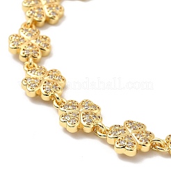 Clear Cubic Zirconia Clover Link Chain Bracelet&nbsp;BJEW-A132-03G