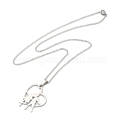 Non-Tarnish 201 Stainless Steel Cable Chain Heart with Couple Pendant Necklaces for Women&nbsp;NJEW-U005-01P