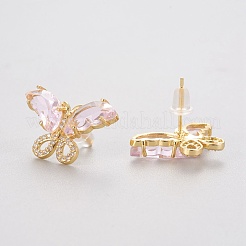 Brass Micro Pave Clear Cubic Zirconia Stud Earrings&nbsp;EJEW-P263-A