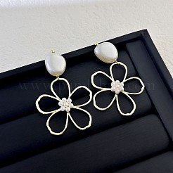 Flower Alloy Plastic Imitation Pearl Dangle Stud Earrings&nbsp;FS-WG6080C-01