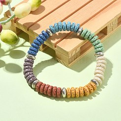 Dyed Natural Lava Rock Disc Beaded Stretch Bracelet&nbsp;BJEW-TA00338