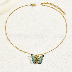Plastic Butterfly Pendant Necklace with Golden Stainless Steel Chains&nbsp;XQ2799-1