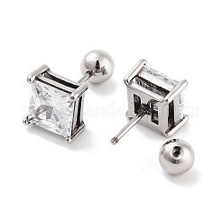 Square 316 Surgical Stainless Steel Pave Cubic Zirconia Cartilage Earrings for Women Men&nbsp;EJEW-Z050-34A-01P