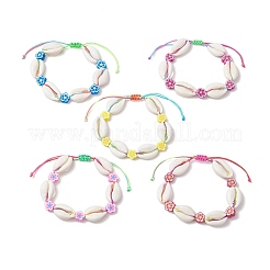 Natural Mixed Cowrie Shell & Handmade Polymer Clay Beaded Braided Bead Bracelets for Women&nbsp;BJEW-JB11816