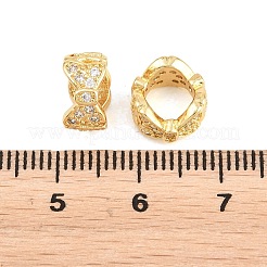 Bowknot Brass Clear Cubic Zirconia European Beads&nbsp;KK-B186-07G