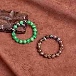 Green Natural Yellow Jade Round Beaded Stretch Bracelet&nbsp;BJEW-SW00077-10