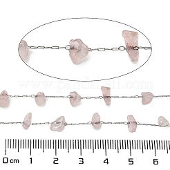 304 Stainless Steel with Natural Rose Quartz Chip Link Chains&nbsp;CHS-G038-09P-01