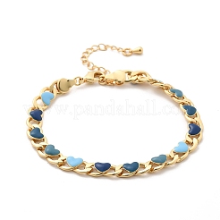 Heart Brass Enamel Curb Chains Bracelets for Women&nbsp;BJEW-B125-03G