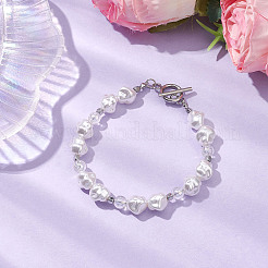 Nuggets Plastic Imitation Pearl & Glass & Synthetic Non-magnetic Hematite Beaded Bracelets for Women&nbsp;BJEW-JB10569