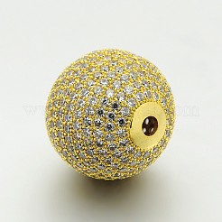 Brass Micro Pave Cubic Zirconia Round Beads&nbsp;ZIRC-M039-13G-RS