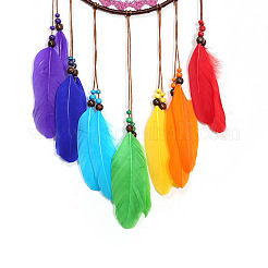 Indian Style Woven Net/Web with Feather Pendant Decoration&nbsp;HJEW-PW0001-042