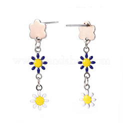 Enamel Flower Long Dangle Stud Earrings&nbsp;EJEW-N049-04B