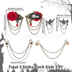 3Pcs 3 Styles Gothic Style Alloy Rhinestone Hanging Chain Brooches&nbsp;JEWB-GA0001-46