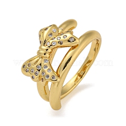Bowknot Brass Micro Pave Clear Cubic Zirconia Double Rings&nbsp;RJEW-Z050-26G