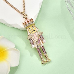 Alloy Enamel Christmas Nutcracker Pendant Necklaces&nbsp;NJEW-L048-01G-02