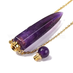 Natural Amethyst Bullet Shaped Perfume Bottle Pendant Necklaces&nbsp;G-B089-02G-08
