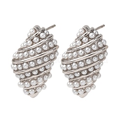 Brass Conch Stud Earrings&nbsp;EJEW-H165-01C-P