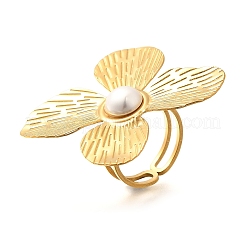 Flower Stainless Steel Open Cuff Ring for Women&nbsp;RJEW-R006-02G